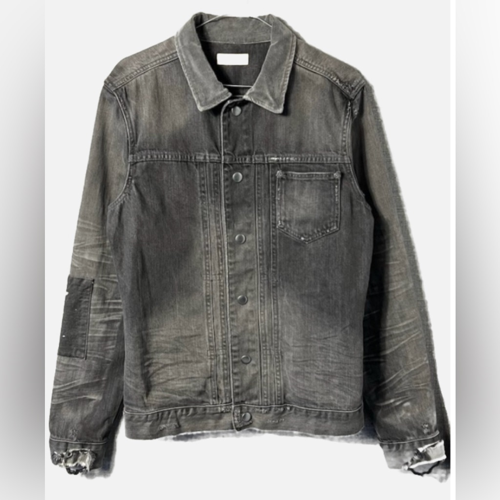 Allsaints Black Distressed Denim Jacket Xs Grunge Punk Moto Biker Streetwear